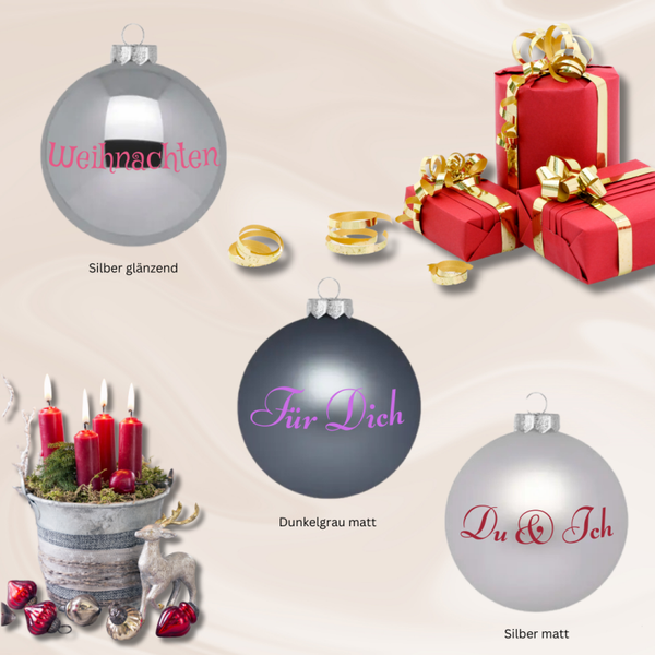 Christbaumkugel personalisiert silber & grau