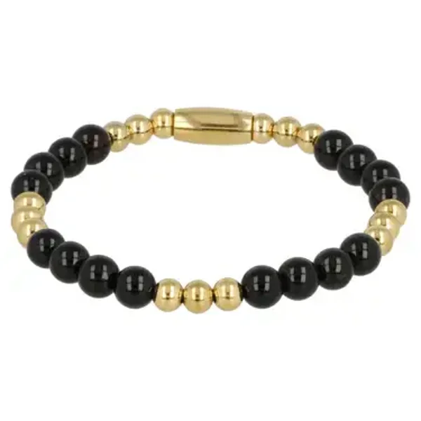 Gouden Damesarmband Onyx Edelsteen Elastisch