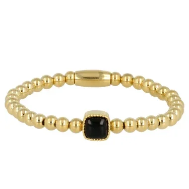 Gouden Onyx Armband - Luxe Elastische Damesarmband
