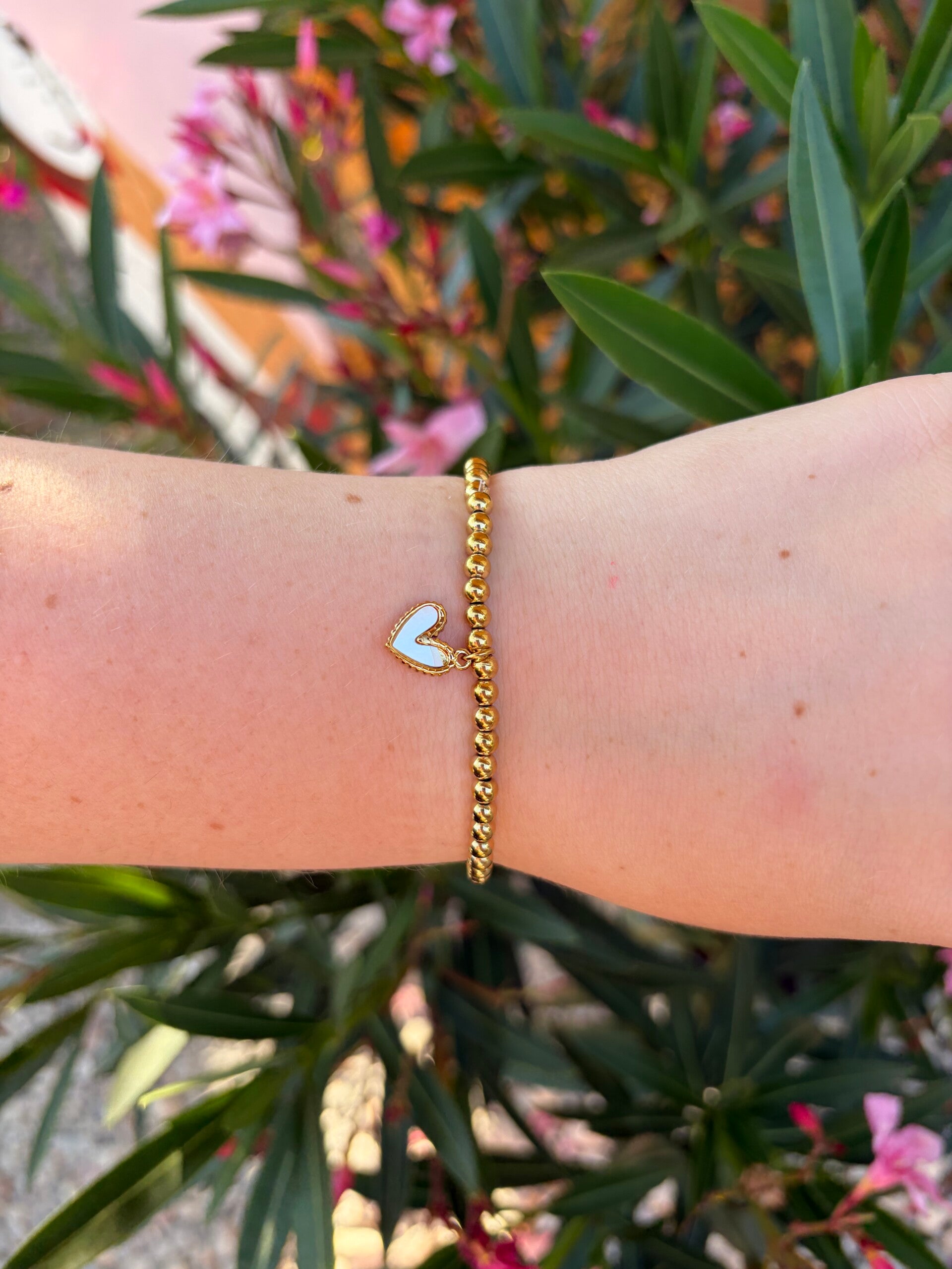 Beaded Stretch Heart Gold