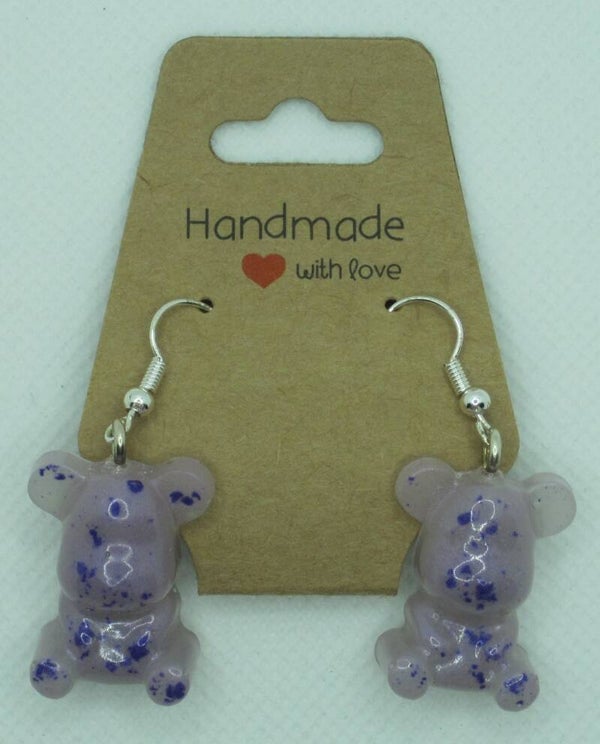 Boucles d'oreilles nounours mauve tacheté