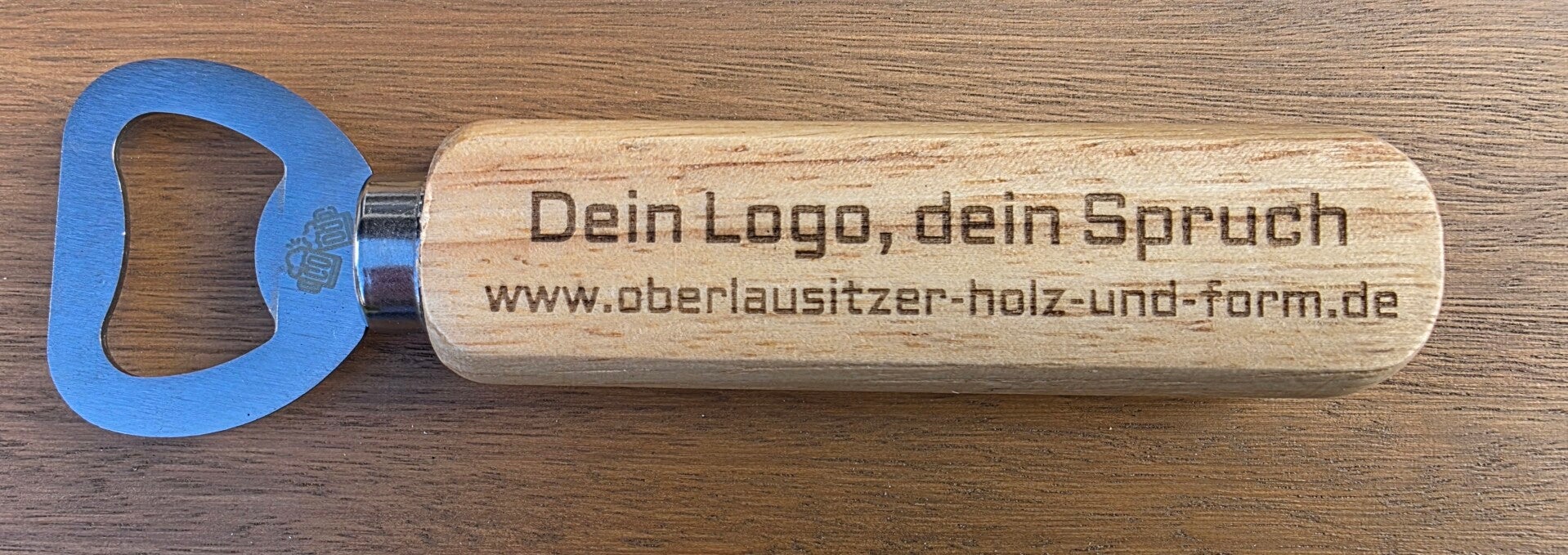 ✅ Personalisierter Holz-Flaschenöffner – Dein Logo, dein Spruch!