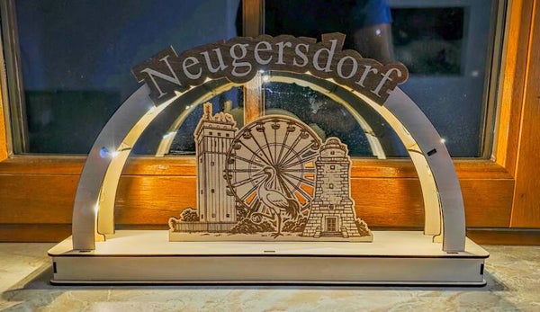LED Schwibbogen Neugersdorf aus Holz | Handgefertigte Dekoration | Oberlausitz | Personalisierbar