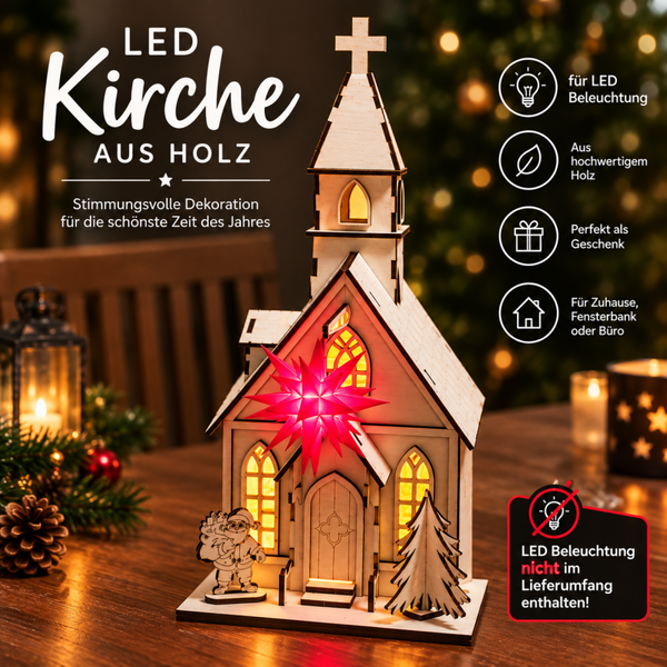 Holzkirche XXL 34cm aus der Oberlausitz | Passend für 8cm Weihnachtsstern | Laser Bausatz oder Fertig Aufgebaut | Handarbeit Weihnachtsdeko