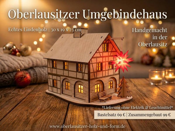 Holz-Modellbau Umgebindehaus Oberlausitz – Bausatz / Fertigmodell – Weihnachtsbeleuchtung Deko