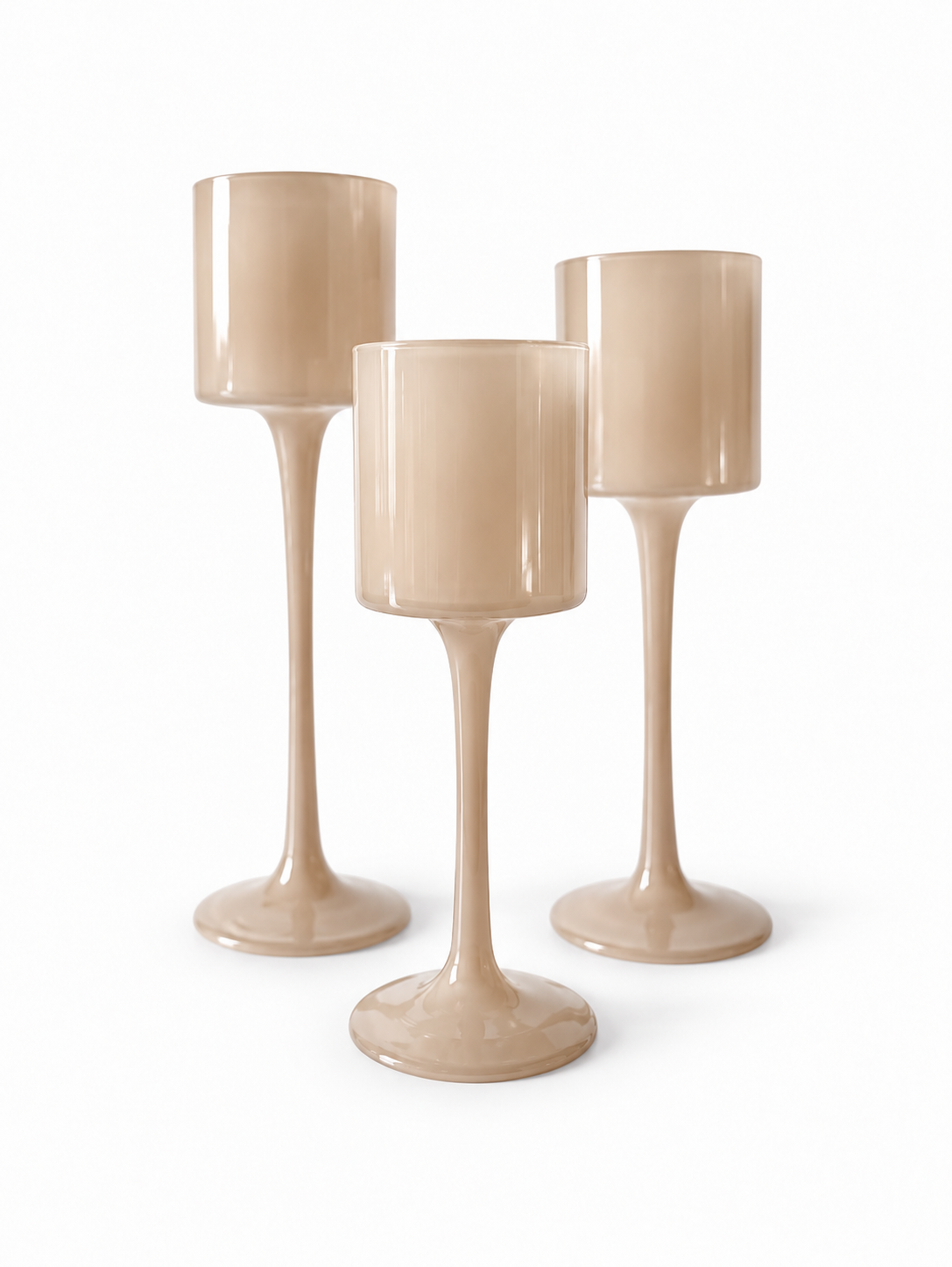 Set van 3 Glazen Theelichthouders Beige