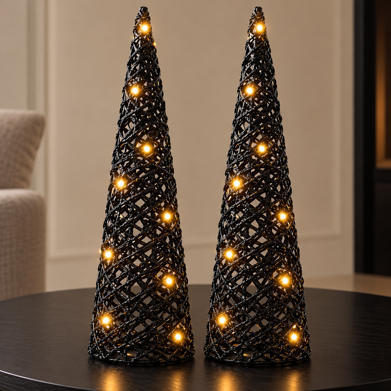Zwarte LED Kerstboom 40 cm | Warm Wit Licht