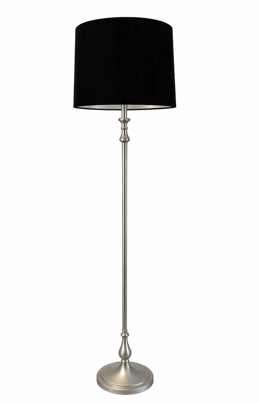 Vloerlamp – geschuurd zilver met fluwelen kap
