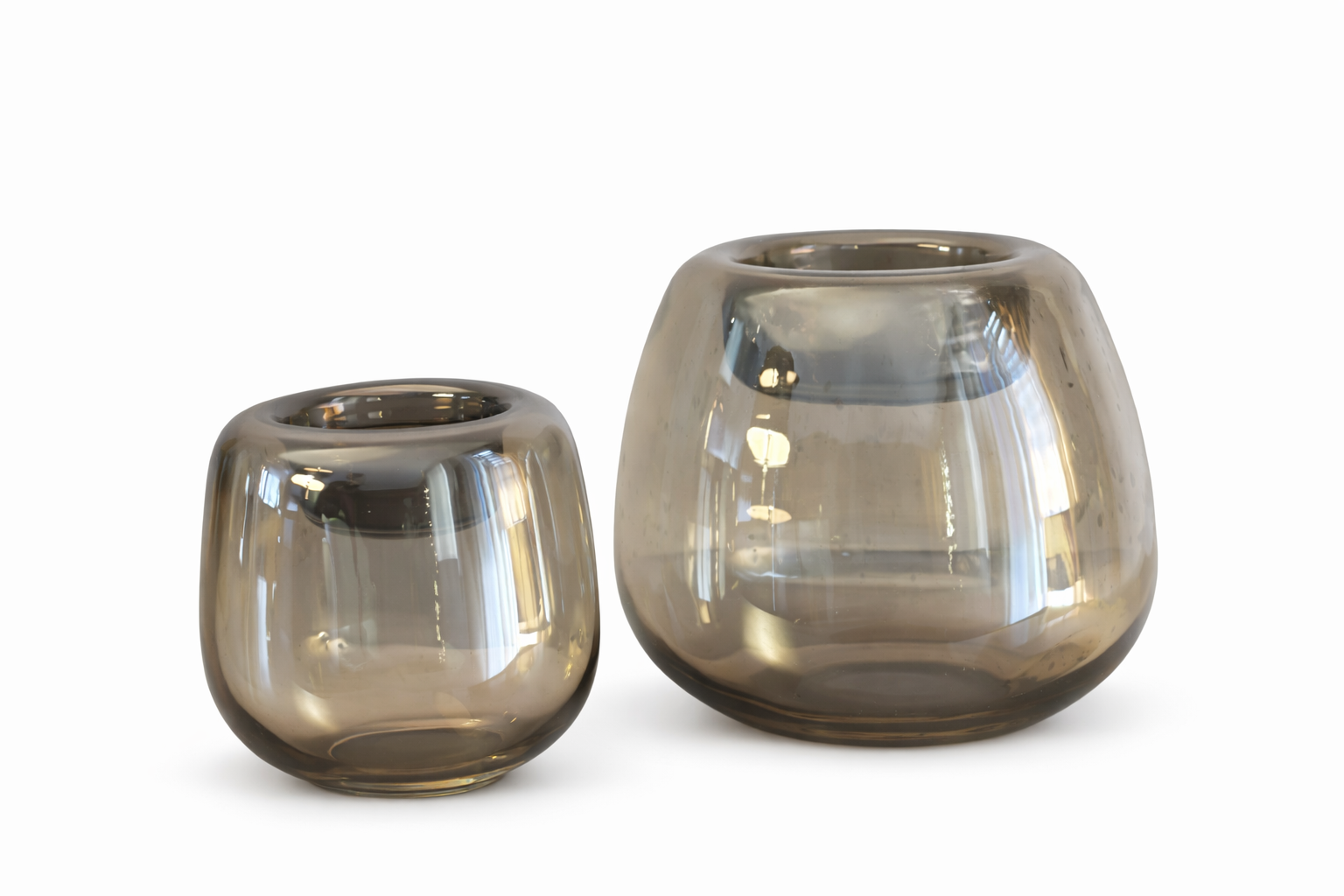 Amberkleurige glazen theelichthouder met metallic glans - maat L