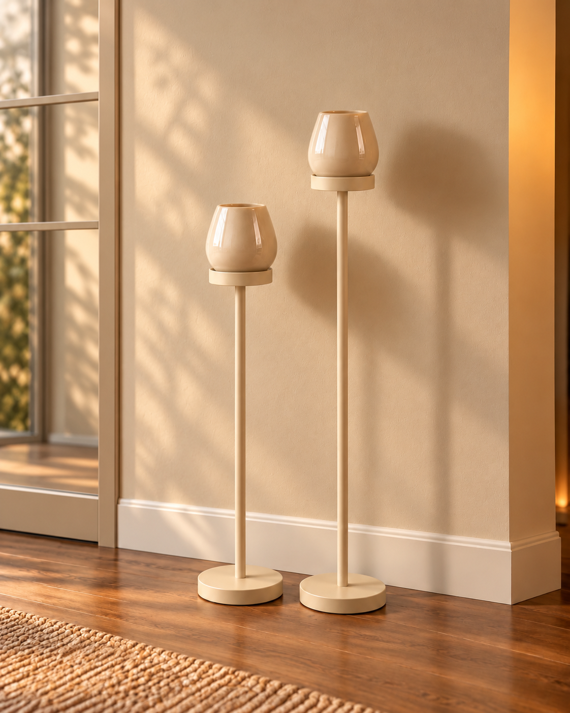 Complete vloerkandelaar set beige met beige windlichten