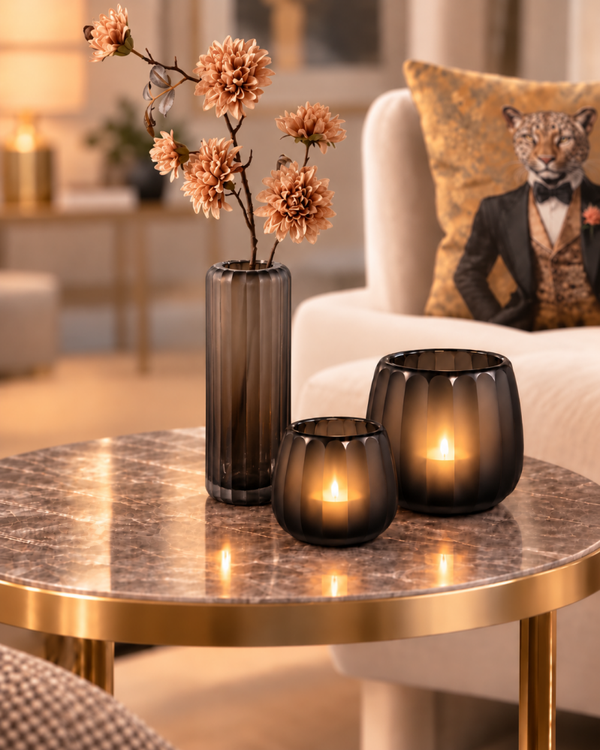 Wander Taupe Set – Vaas met 2 Windlichten