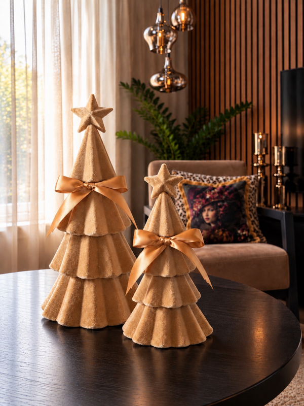 Connor Velvet kerstboom met strik – Sand – M
