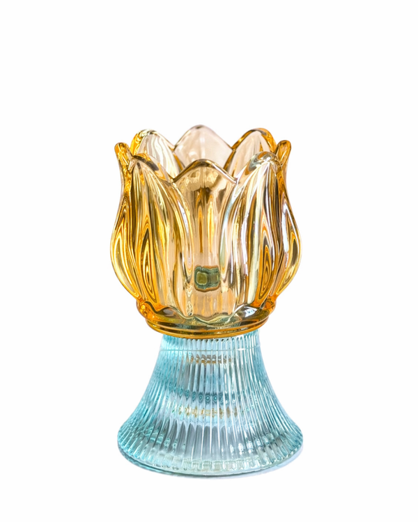 Emmy kandelaar – goud/blauw glas