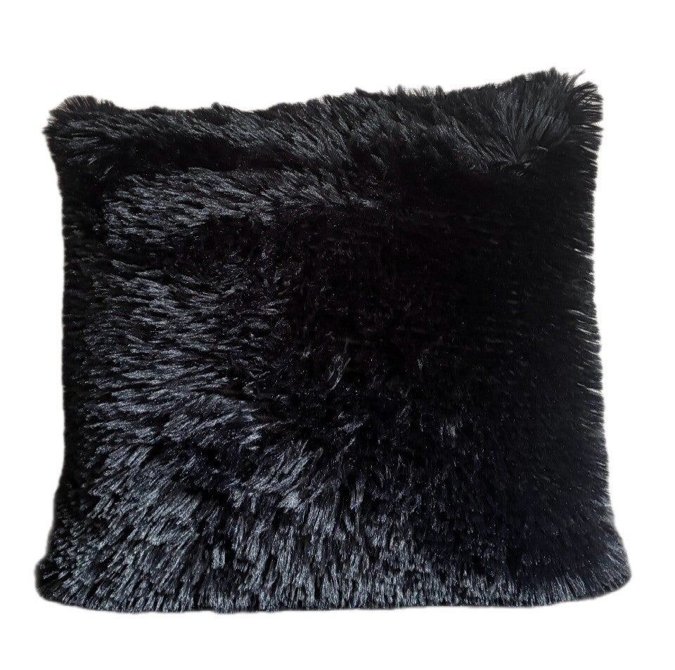 Zwarte fluffy sierkussen 30 x 45 cm