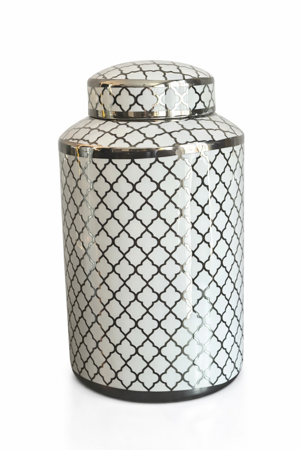 Zilverkleurige pot met deksel- maat M