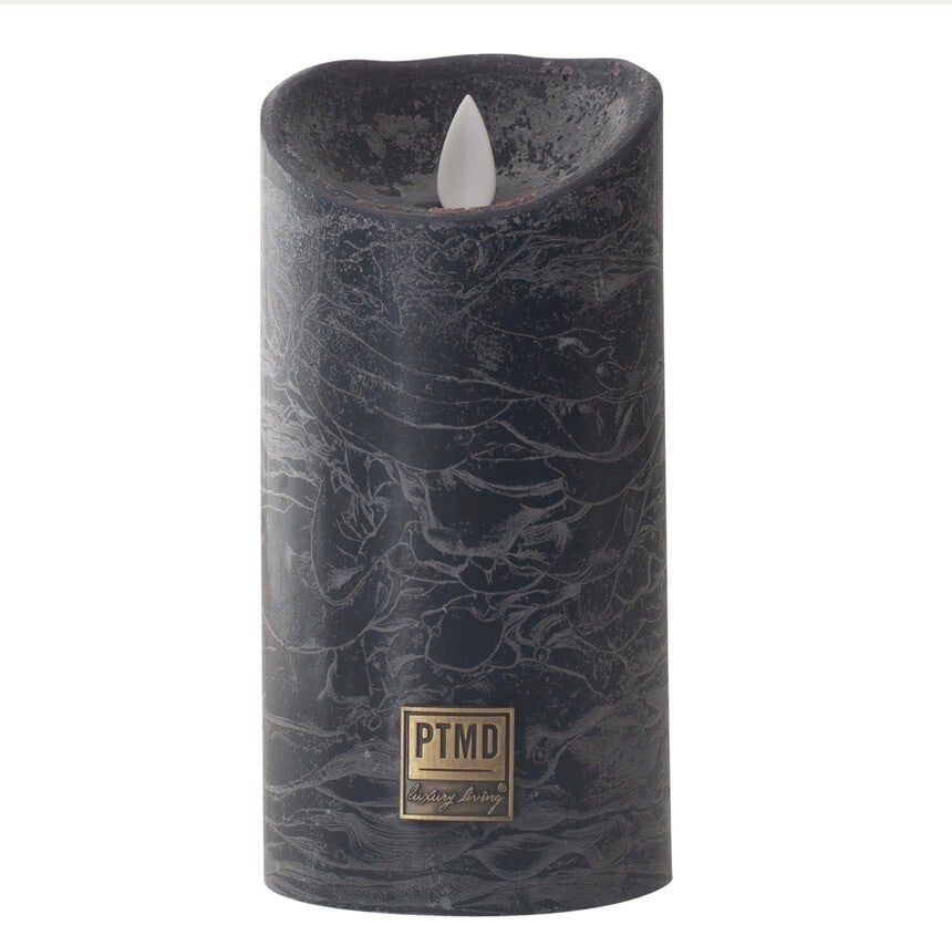 PTMD Collection LED licht kaars beweegbare vlam rustiek zwart M