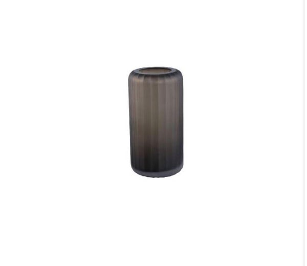 Wander Taupe Round Glass Handcut Striped Vase S – 24 cm