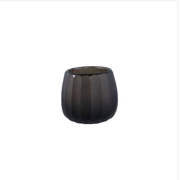 Ayva Taupe Round Glass Handcut Striped Tealight S