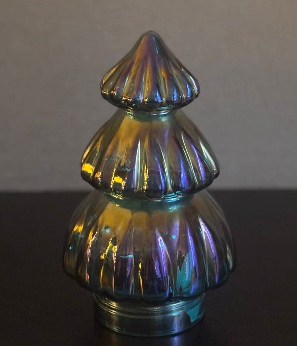 Clayre & Eef Blauw/groene Metallic kerstboom Glas