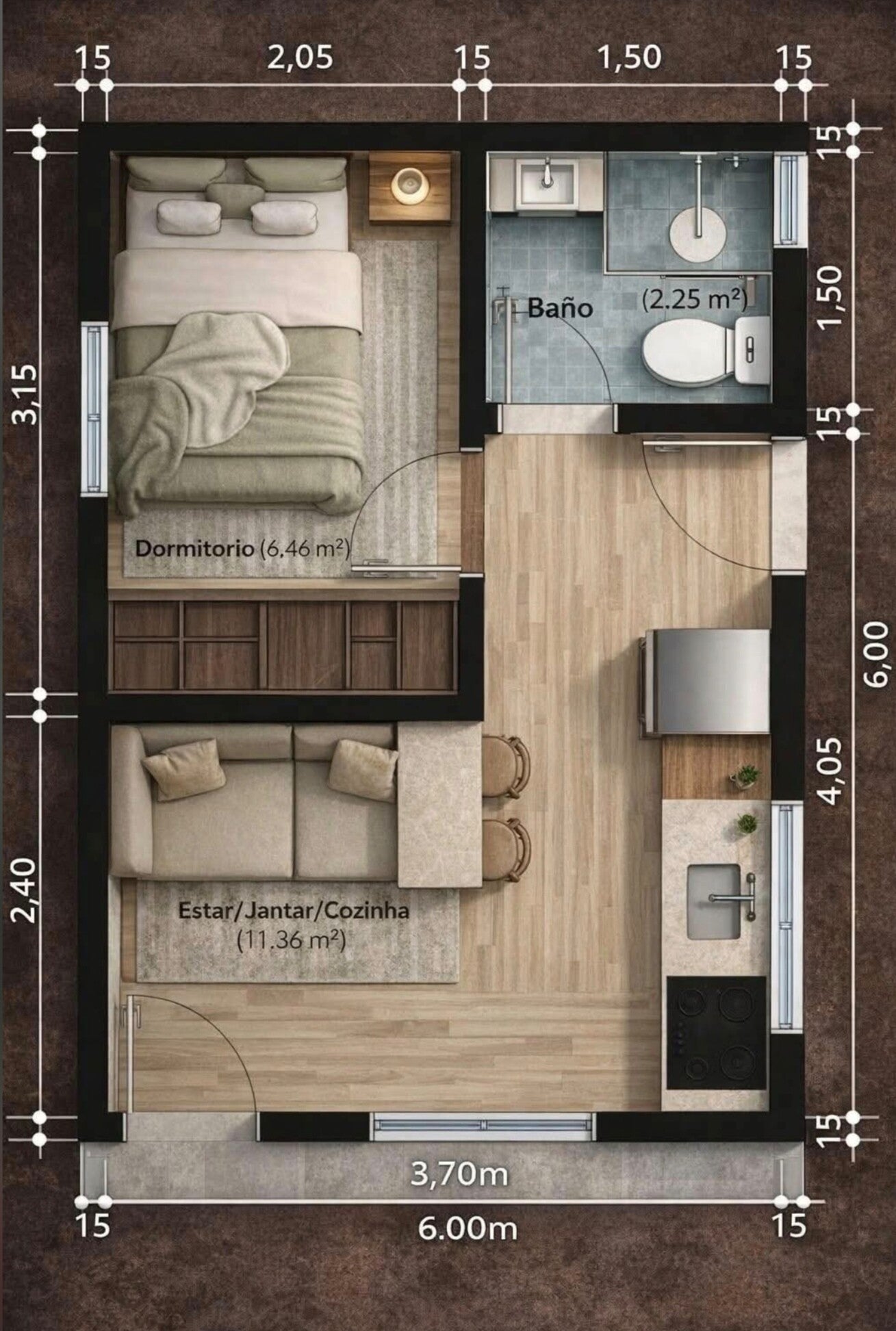 Casa prefabricada modular tipo 1 Habitación