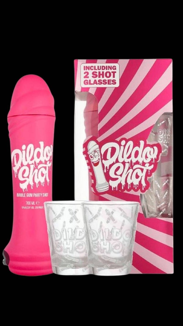 Doos met 8 Dildo Shot Cadeau verpakkingen incl 2 shotglaasjes. € 12,99 per stuk.