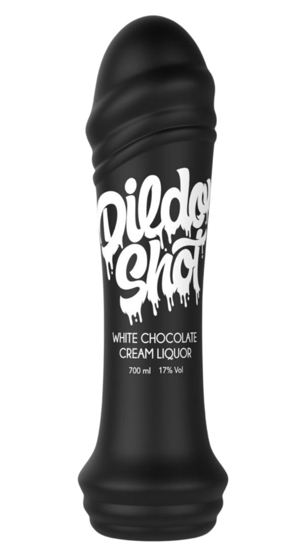 Doos 6 fles 70 cl Dildo Shot Zwart Witte Chocolade Cream Likeur17% Vol € 12,99 per stuk.