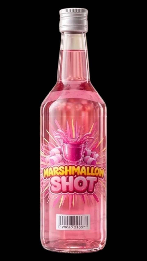 Marshmallow Shot 70 cl 14,5% Vol Doos 6 fles.  € 8,49 per fles.