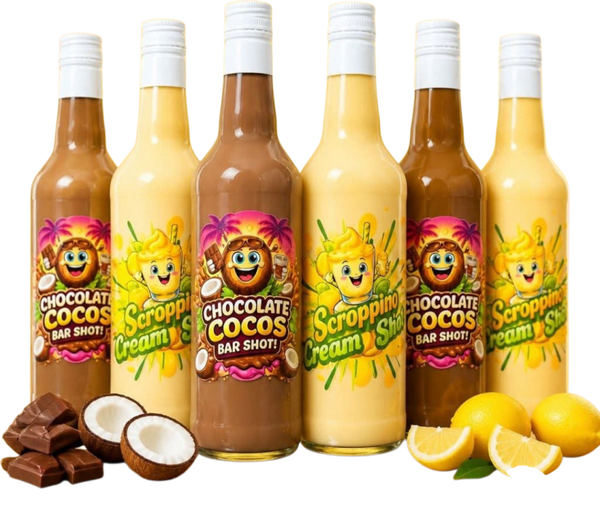 Doos 6 fles 70 cl Chocolate Cocos Cream Shot 14,9% Vol   € 9,49 per stuk