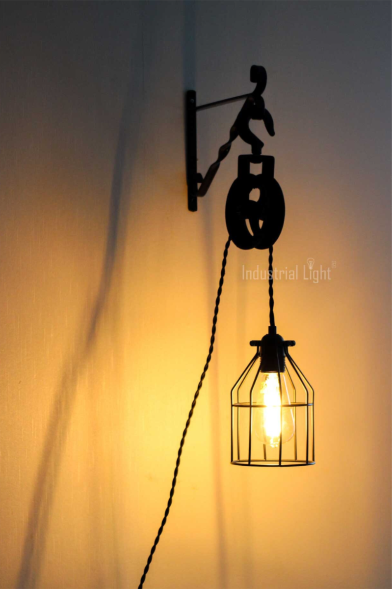 Industriële vintage katrol touw lamp touwlamp