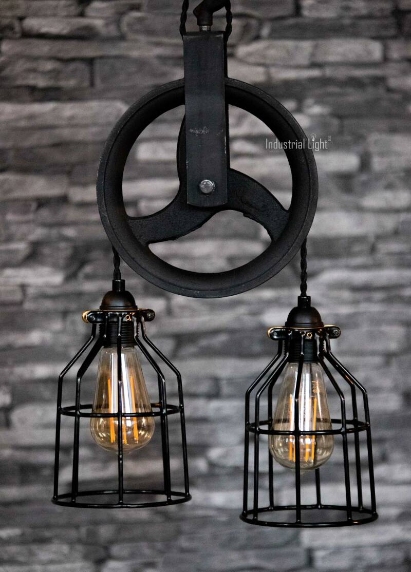 Industriële vintage katrol touw lamp touwlamp