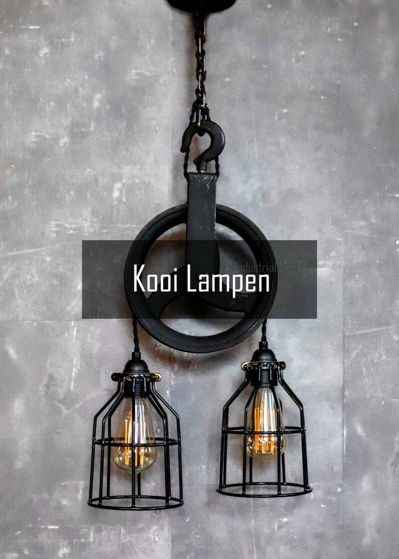 Vintage Katrol Kooi lampen Industrial Light