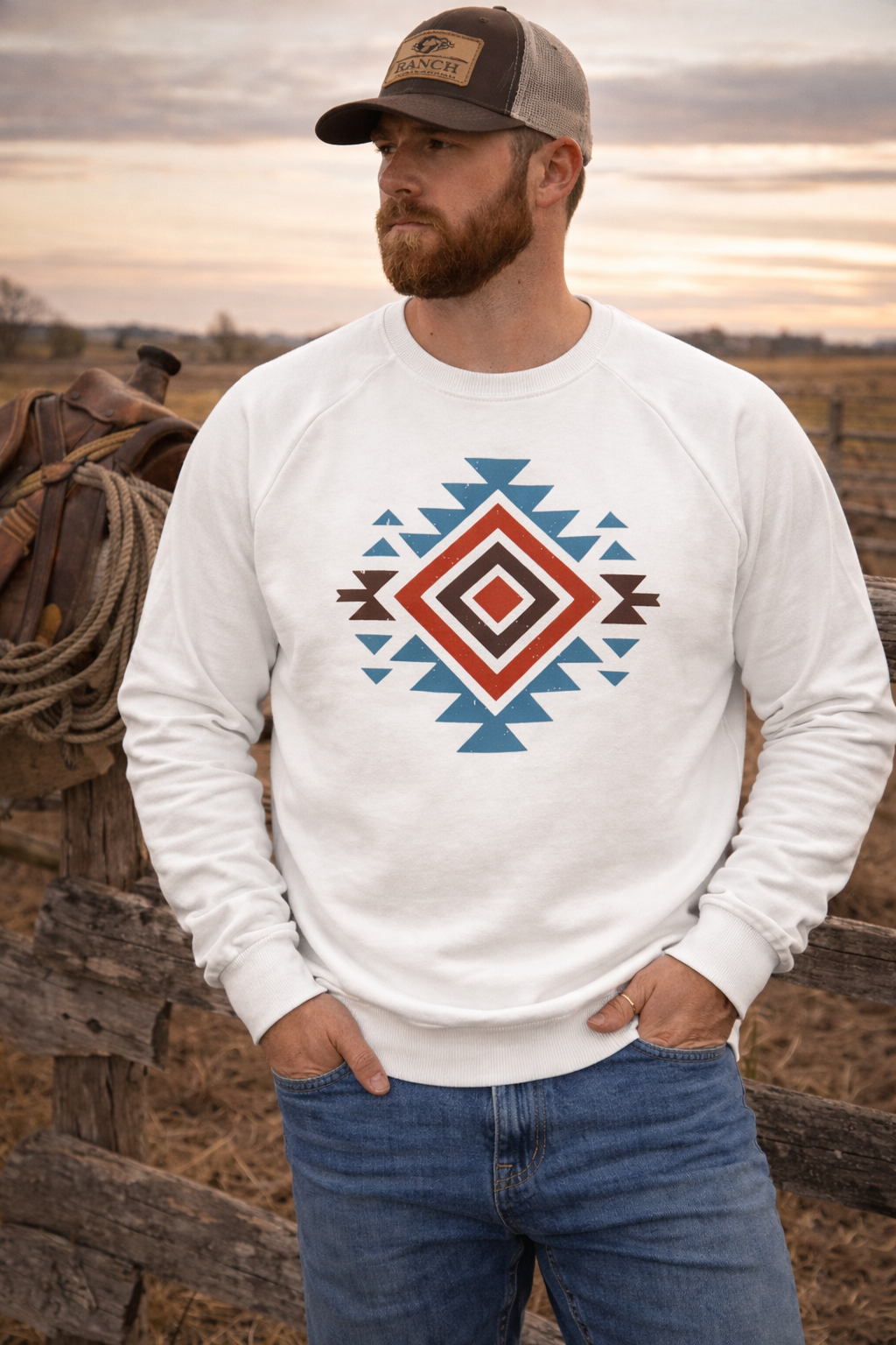 Aztec - White - Long sleeve Crewneck