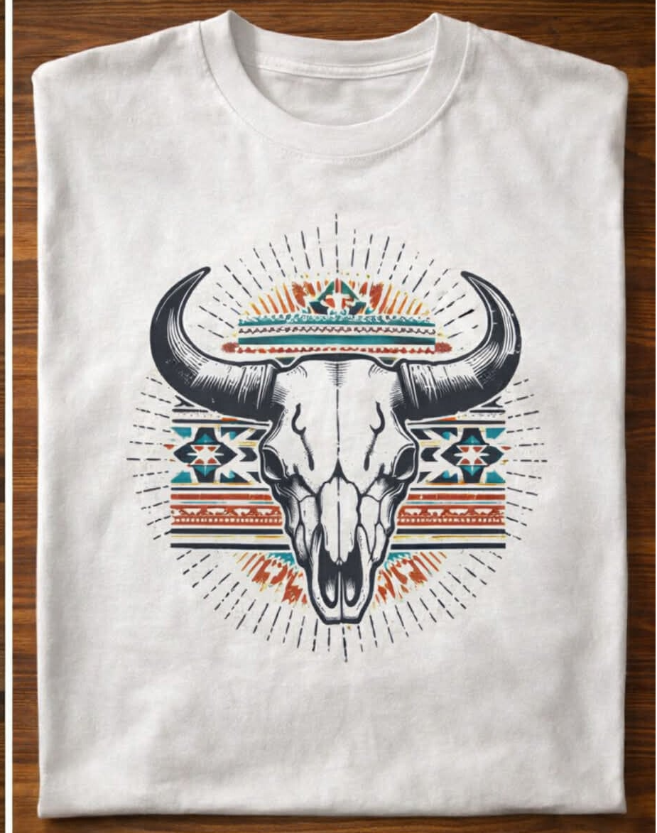 Skull Head - Aztec- White- T-Shirt