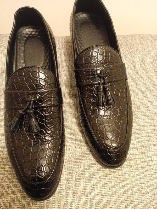 Men's crocodile embossed leather moccasins