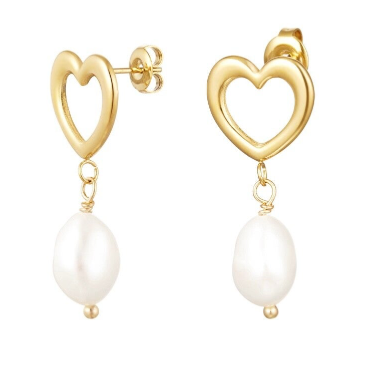 Oorbellen hart met parel