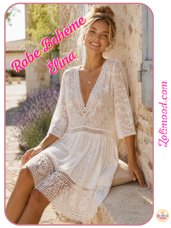 Robe Bohème Élina  Dentelle & Coton