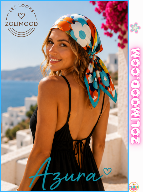 Foulard Carré Azura  Floral Graphique Satiné
