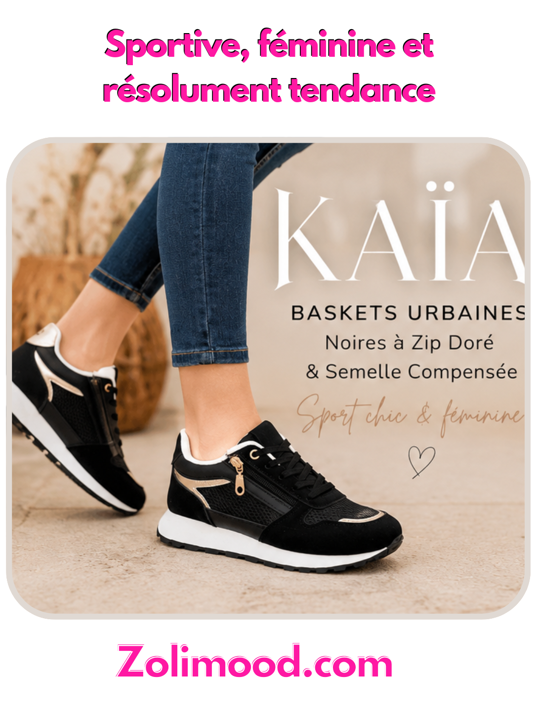 KAÏA – Baskets Urbaines Noires à Zip Doré