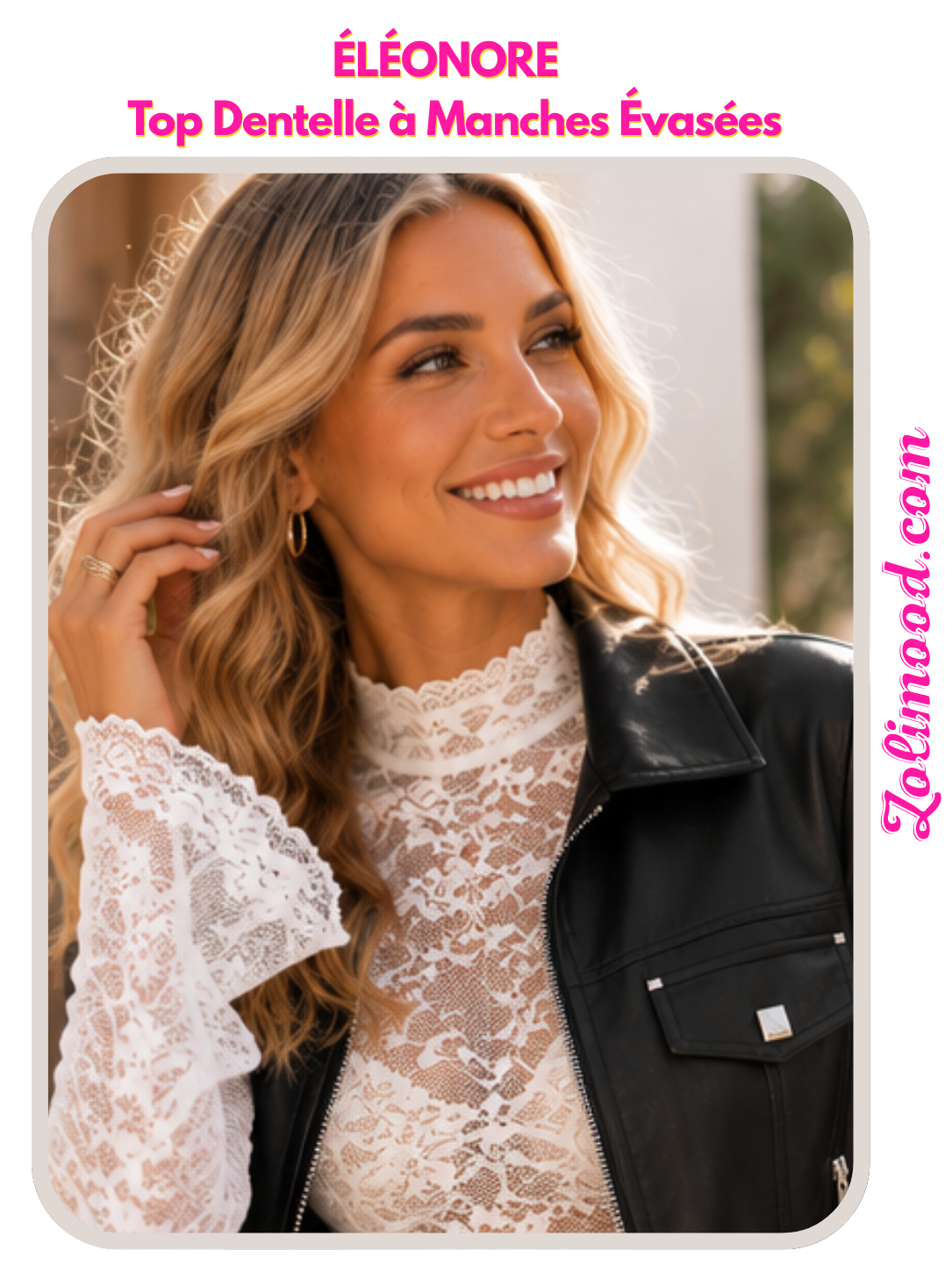 ÉLÉONORE – Top Dentelle à Manches Évasées