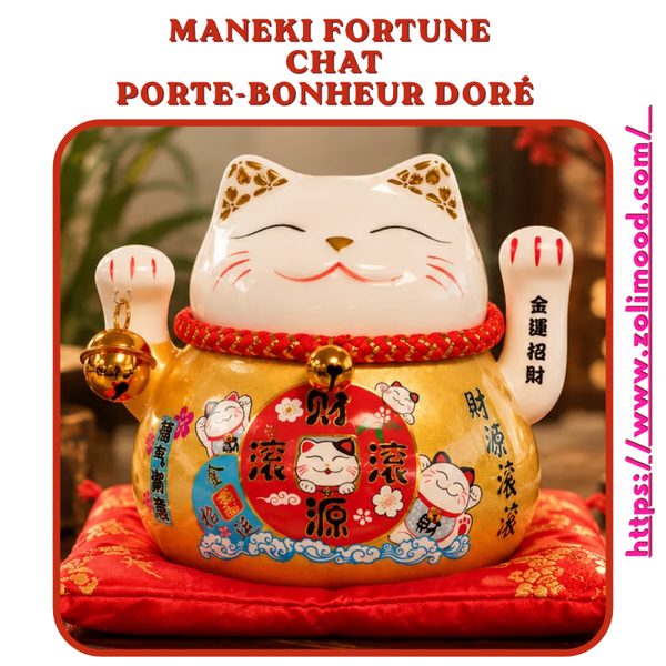 MANEKI FORTUNE – Chat Porte-Bonheur Doré à Patte Mobile