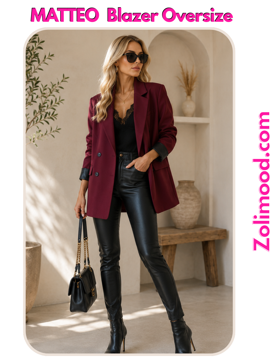 MATTEO – Blazer Oversize  à Revers Similicuir
