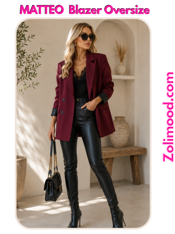 MATTEO – Blazer Oversize  à Revers Similicuir