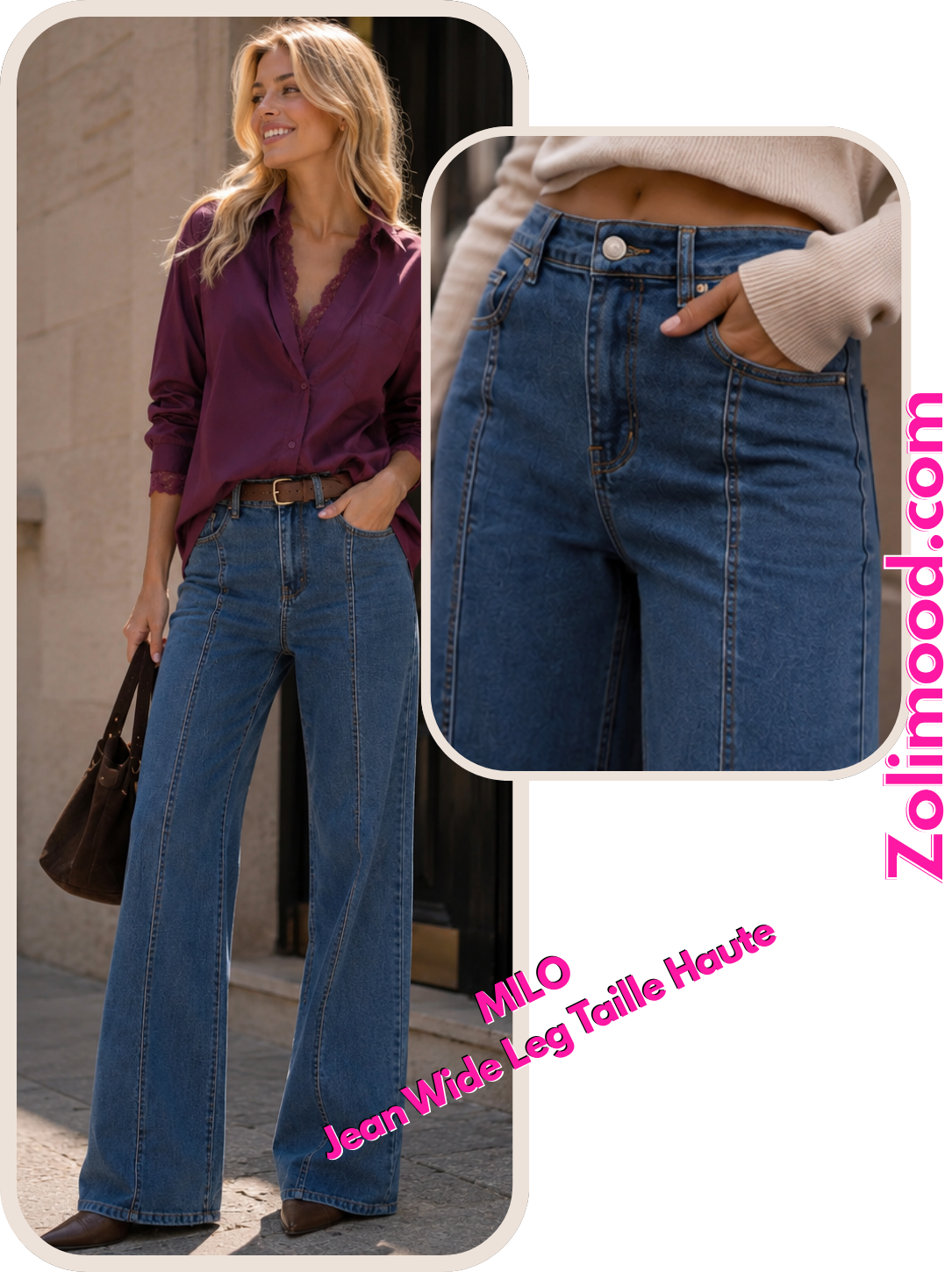 MILO – Jean Wide Leg Taille Haute à Coutures Sculptantes