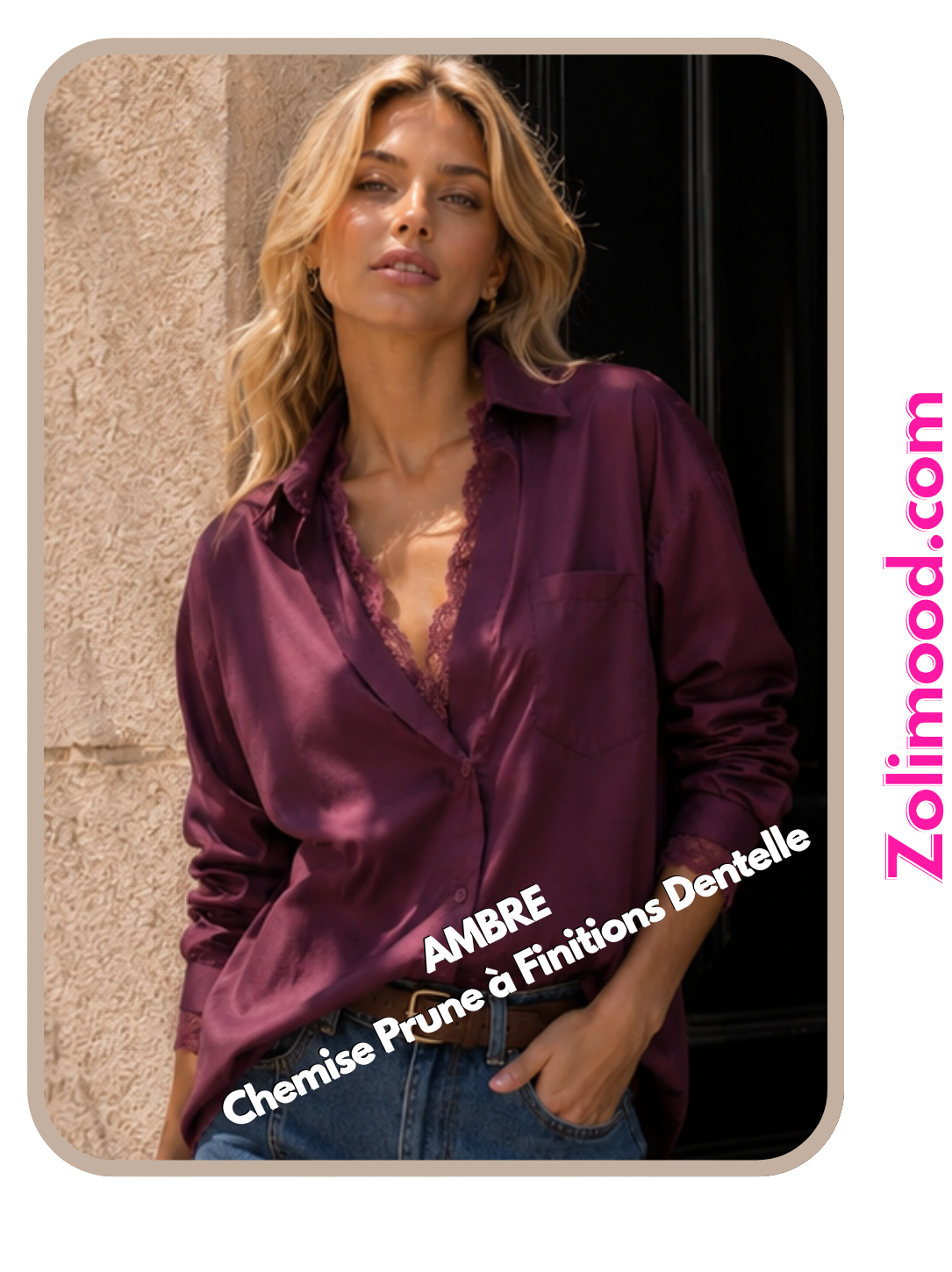 AMBRE – Chemise Prune à Finitions Dentelle