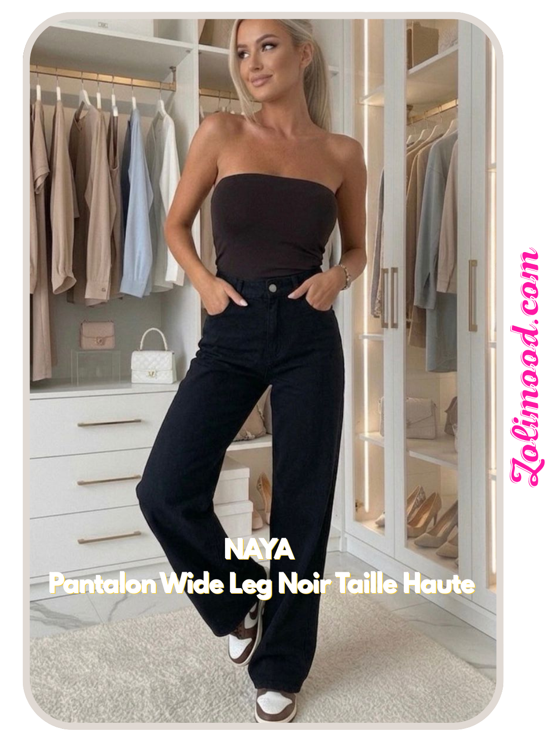 NAYA – Pantalon Wide Leg Noir Taille Haute