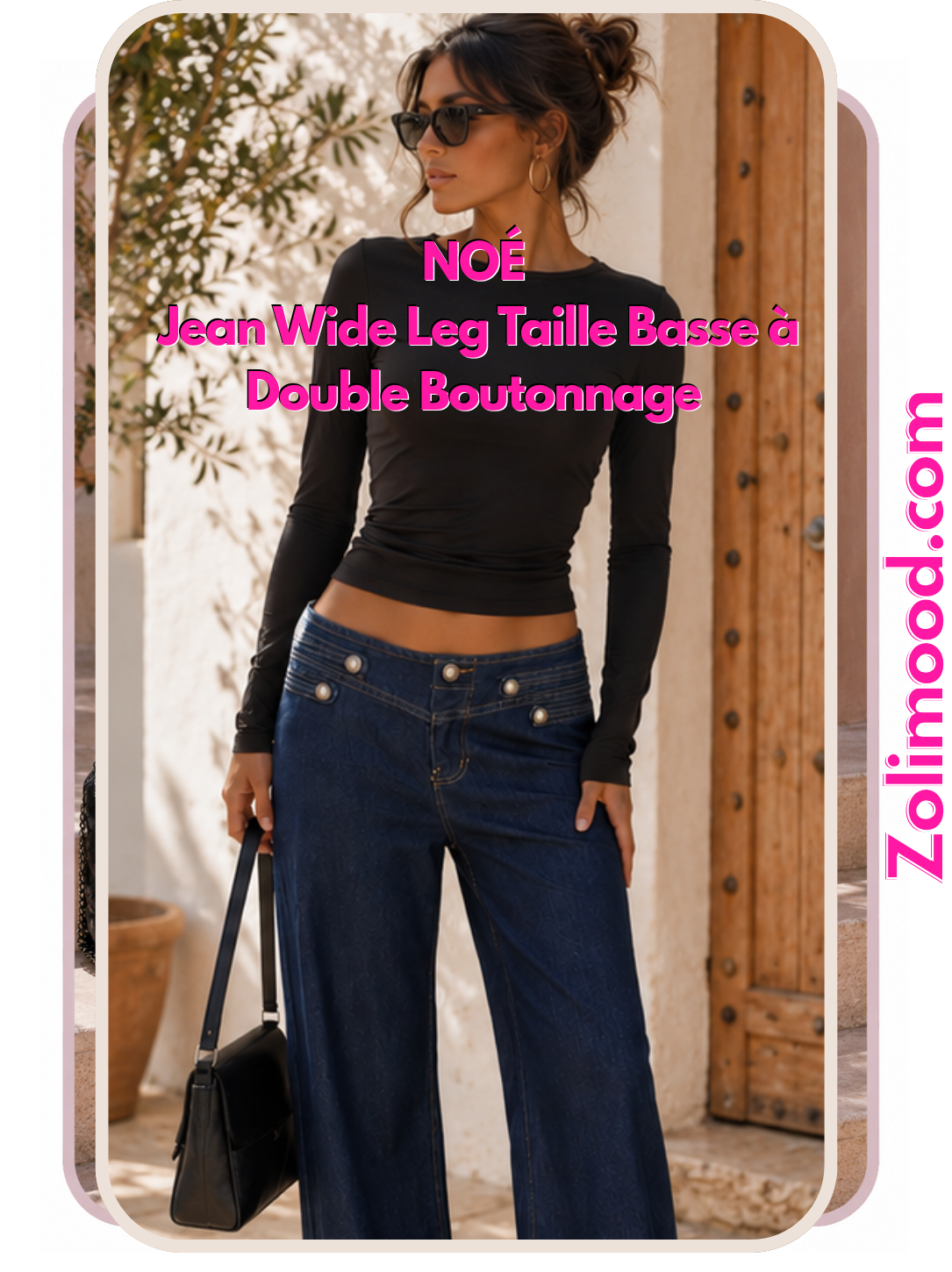 NOÉ – Jean Wide Leg Taille Basse à Double Boutonnage