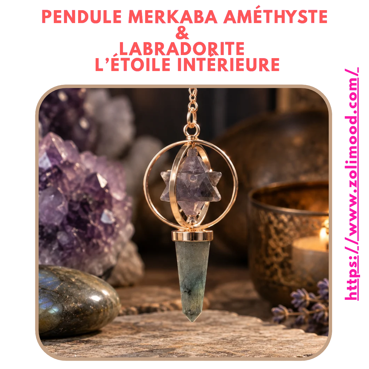 Pendule Merkaba Améthyste & Labradorite – L’Étoile Intérieure