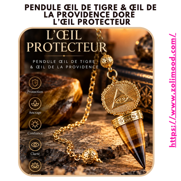 Pendule Œil de Tigre & Œil de la Providence Doré – L’Œil Protecteur