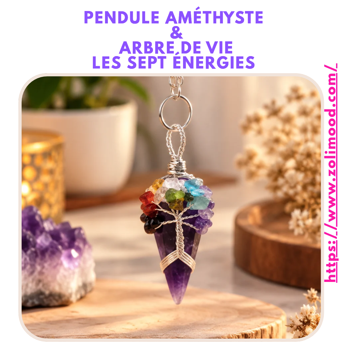 Pendule Améthyste & Arbre de Vie – Les Sept Énergies