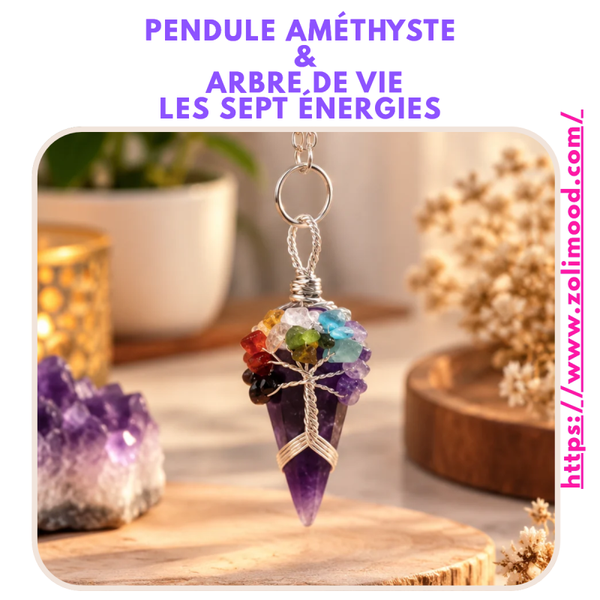 Pendule Améthyste & Arbre de Vie – Les Sept Énergies